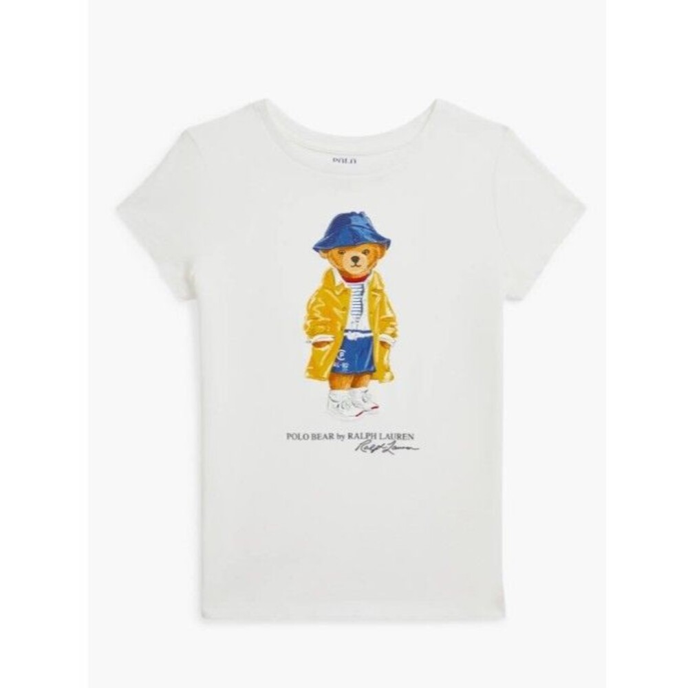 Ralph Lauren Girls Sailing Polo Bear Cotton Jersey graphic Tee size 8/10 EUC